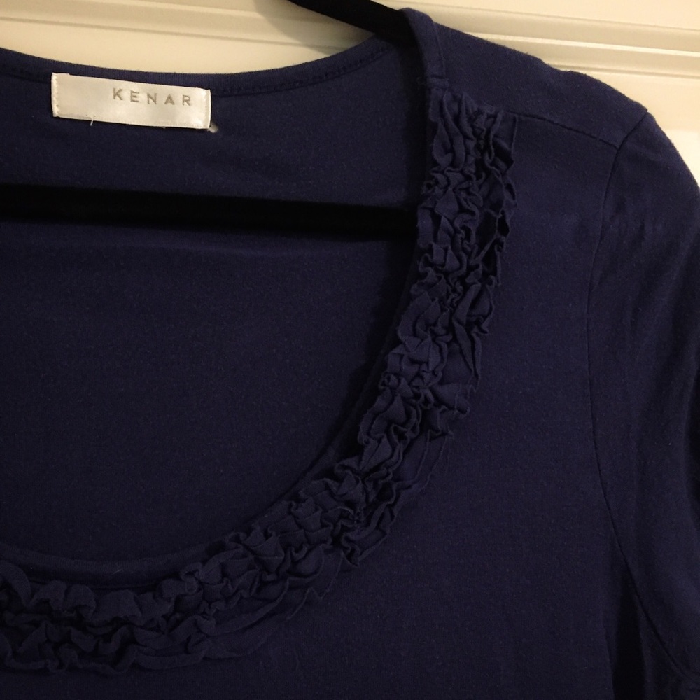 Blue Ruffle Neck Tee - Picture 2 of 3